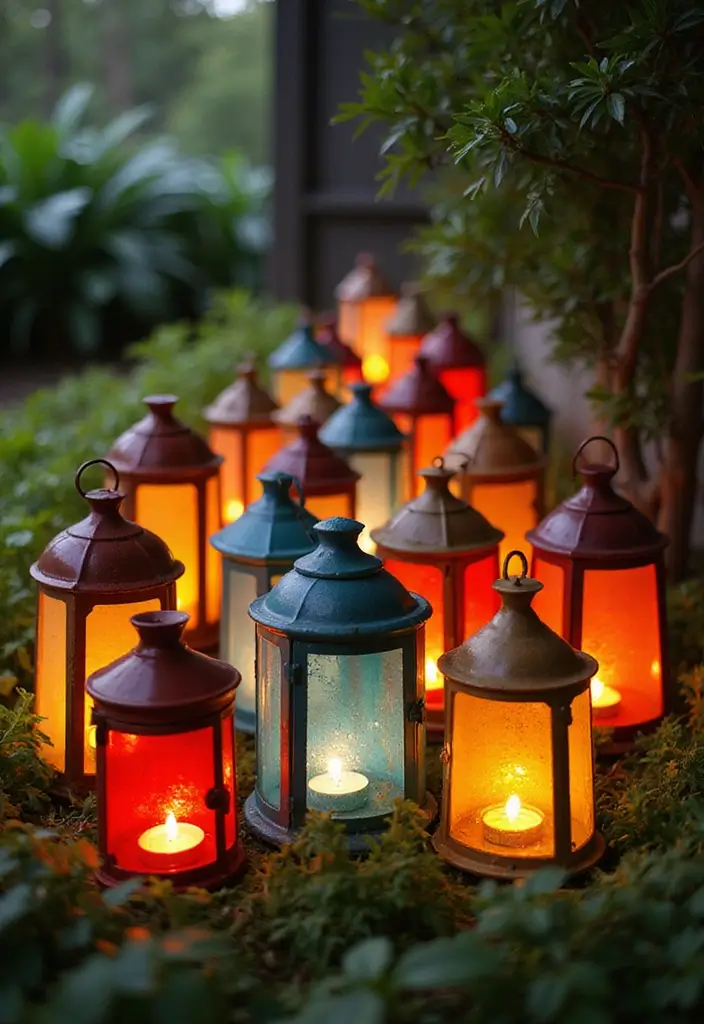 25 Candle and Greenery Table Decor Ideas for Natural Warmth 29 25 Candle and Greenery Table Decor Ideas for Natural Warmth - 9. Colorful Lantern Candle Holders