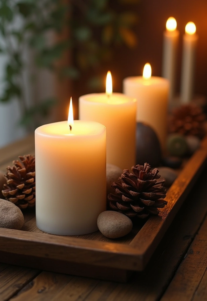 25 Cozy Home Decor Ideas with Candles and Lamps for a Warm Glow 44 25 Cozy Home Decor Ideas with Candles and Lamps for a Warm Glow - 10. Rustic Candle Arrangements