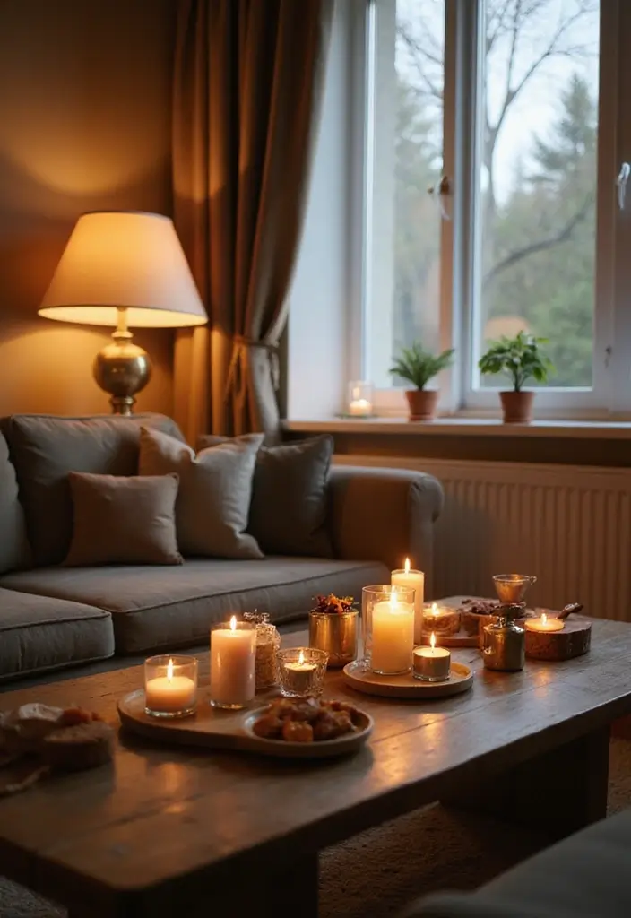 25 Cozy Home Decor Ideas with Candles and Lamps for a Warm Glow 75 25 Cozy Home Decor Ideas with Candles and Lamps for a Warm Glow - 23. Coffee Table Styling with Light