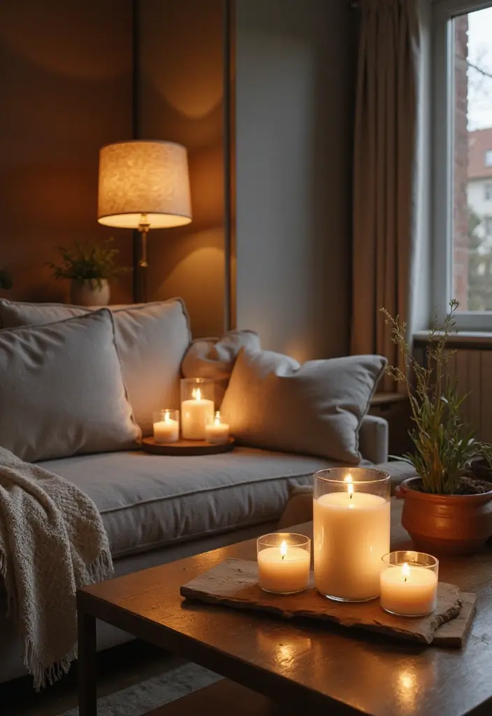 25 Cozy Home Decor Ideas with Candles and Lamps for a Warm Glow 82 25 Cozy Home Decor Ideas with Candles and Lamps for a Warm Glow - 24. Layering Textures for Cozy Decor
