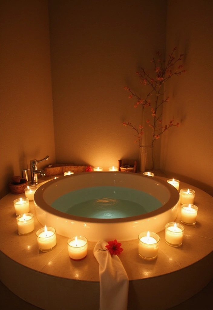 25 Cozy Home Decor Ideas with Candles and Lamps for a Warm Glow 18 25 Cozy Home Decor Ideas with Candles and Lamps for a Warm Glow - 4. Candlelit Bath Retreat
