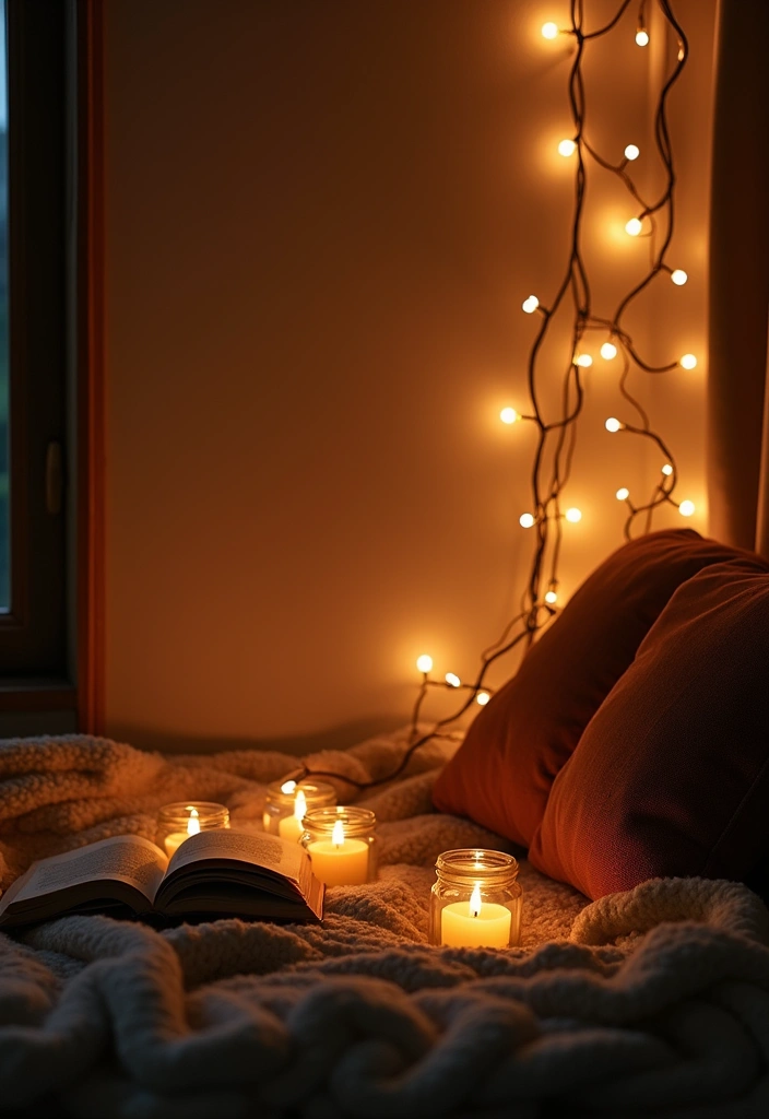 25 Cozy Home Decor Ideas with Candles and Lamps for a Warm Glow 28 25 Cozy Home Decor Ideas with Candles and Lamps for a Warm Glow - 6. String Lights with Candle Accents
