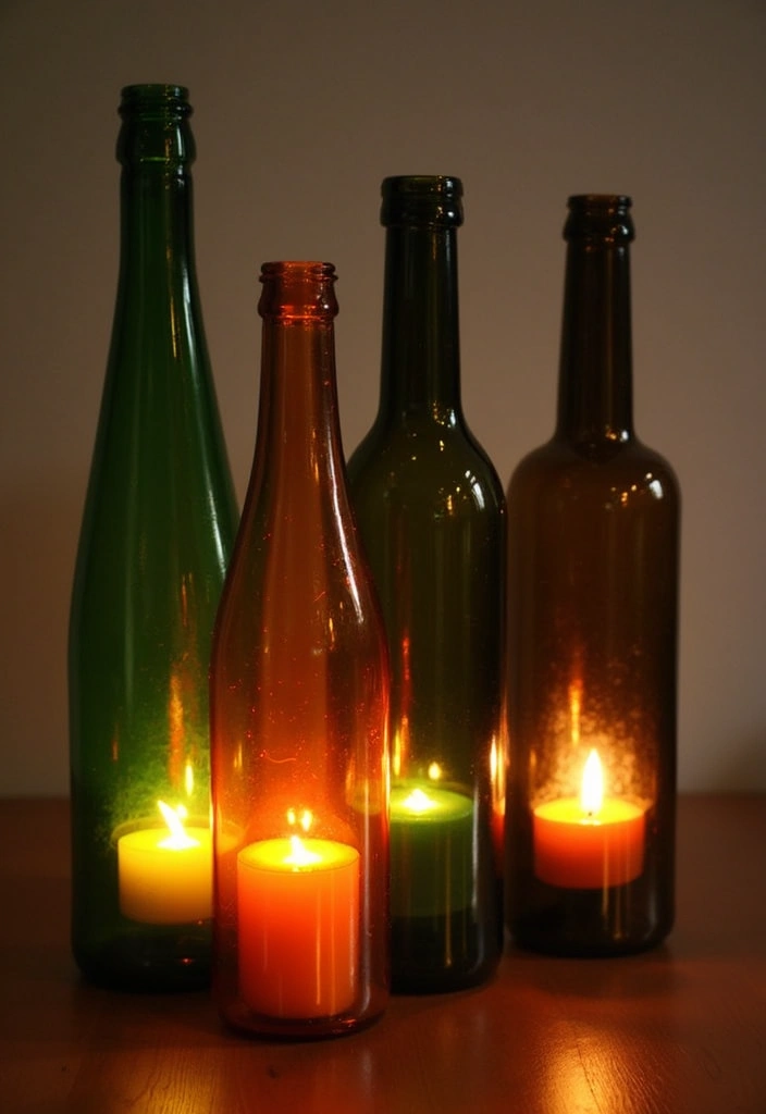 25 DIY Candle Holder Ideas That Add Handmade Charm to Your Home - 10. Recycled Bottle Candle Holders