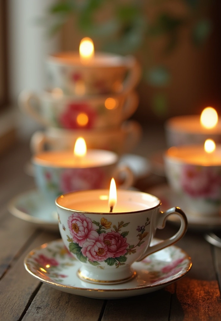 25 DIY Candle Holder Ideas That Add Handmade Charm to Your Home - 13. Stacked Teacup Candle Holders