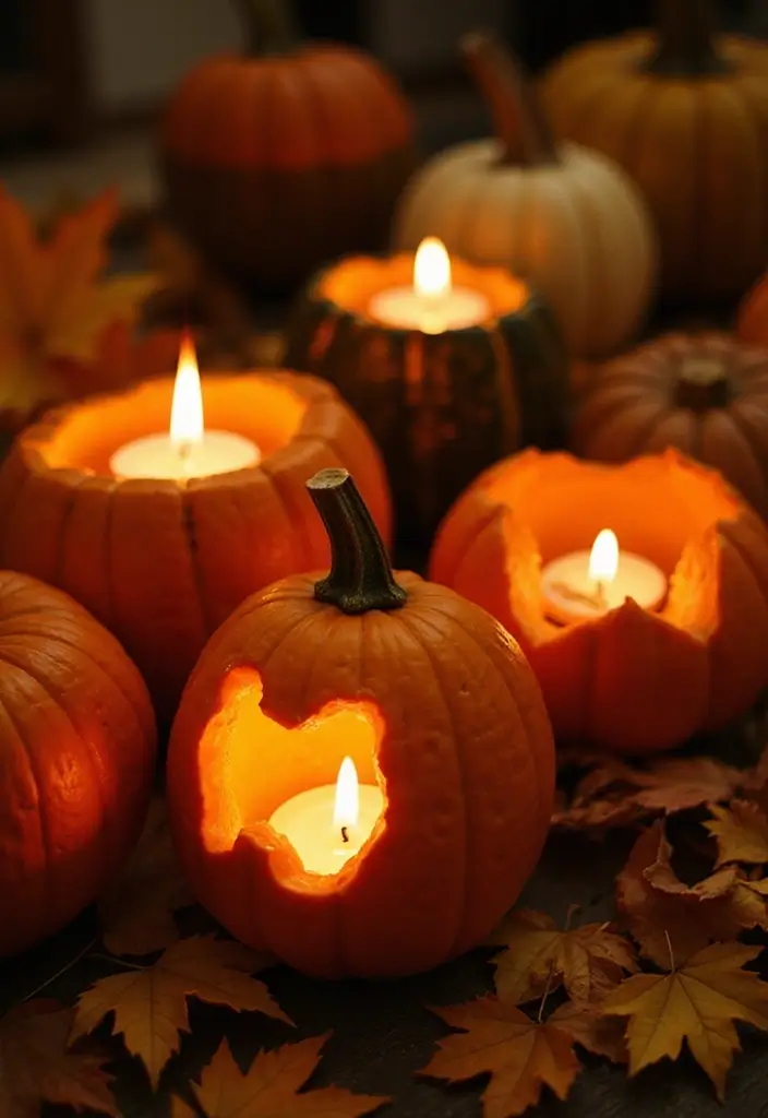 25 DIY Candle Holder Ideas That Add Handmade Charm to Your Home - 15. Pumpkin Candle Holders