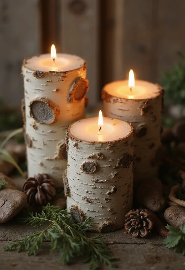 25 DIY Candle Holder Ideas That Add Handmade Charm to Your Home - 19. Birch Bark Candle Holders
