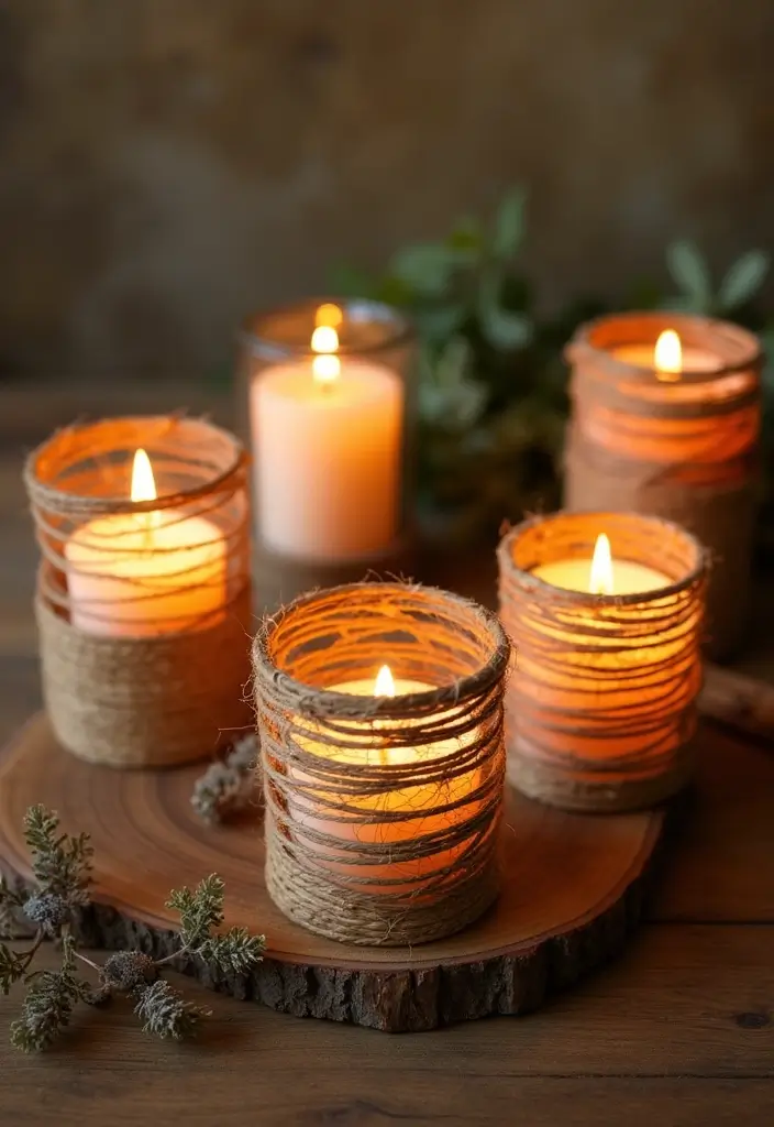 25 DIY Candle Holder Ideas That Add Handmade Charm to Your Home - 25. Twine-Wrapped Candles