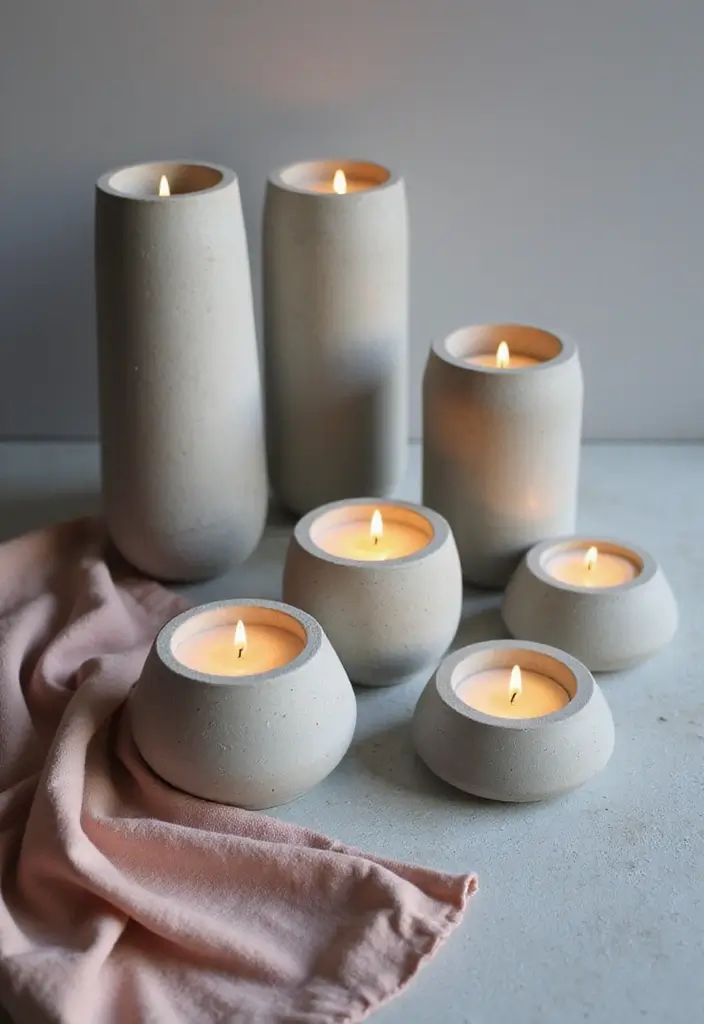 25 DIY Candle Holder Ideas That Add Handmade Charm to Your Home - 8. Concrete Candle Holders