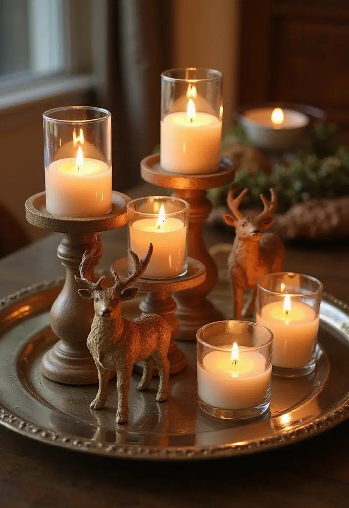 25 Deer Candle Holder Decor Ideas Perfect for Winter Decor 37 25 Deer Candle Holder Decor Ideas Perfect for Winter Decor - 13. Layered Candle Holders with Deer Figurines