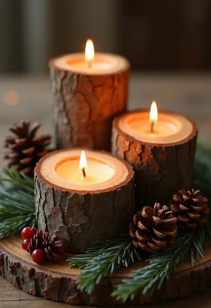 25 Deer Candle Holder Decor Ideas Perfect for Winter Decor 38 25 Deer Candle Holder Decor Ideas Perfect for Winter Decor - 14. Natural Log Candle Holders