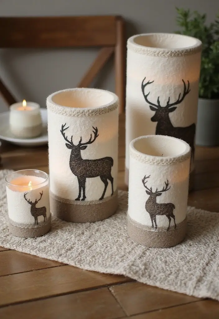 25 Deer Candle Holder Decor Ideas Perfect for Winter Decor 49 25 Deer Candle Holder Decor Ideas Perfect for Winter Decor - 19. Quilted Candle Holders with Deer Patterns