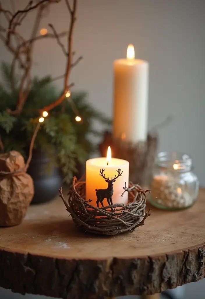 25 Deer Candle Holder Decor Ideas Perfect for Winter Decor 22 25 Deer Candle Holder Decor Ideas Perfect for Winter Decor - 6. DIY Twig Candle Holder with Deer Accent