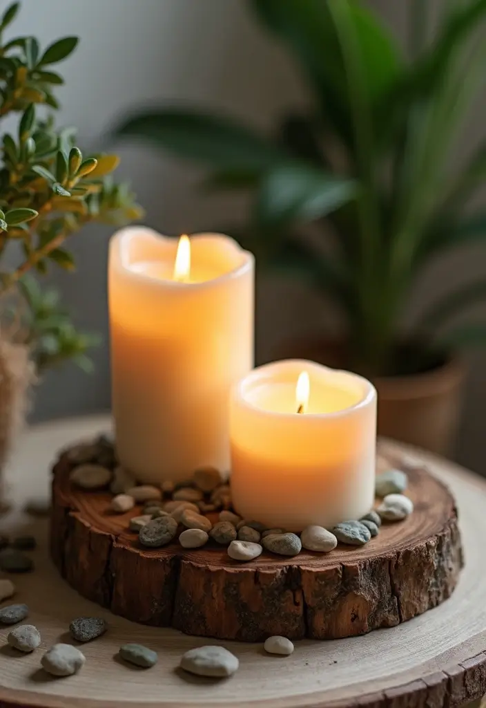 25 Living Room Candle Decor Ideas That Create Cozy Evenings 8 25 Living Room Candle Decor Ideas That Create Cozy Evenings - 2. Rustic Wooden Candle Holders