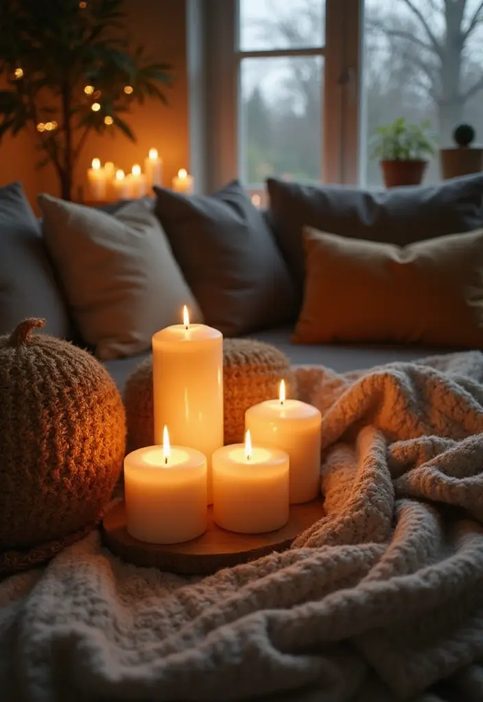 25 Living Room Candle Decor Ideas That Create Cozy Evenings 93 25 Living Room Candle Decor Ideas That Create Cozy Evenings - 21. Candle Accents with Textiles