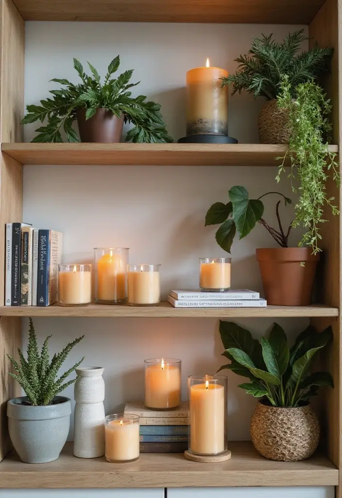 25 Living Room Candle Decor Ideas That Create Cozy Evenings 37 25 Living Room Candle Decor Ideas That Create Cozy Evenings - 7. Candle Arrangements on Shelves
