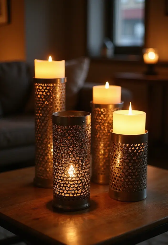 25 Metal Candle Holder Decor Ideas for Industrial Style 36 25 Metal Candle Holder Decor Ideas for Industrial Style - 10. Candle Holders with Industrial Grate Design