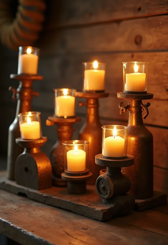 25 Metal Candle Holder Decor Ideas for Industrial Style 49 25 Metal Candle Holder Decor Ideas for Industrial Style - 15. Candle Holders with Repurposed Objects