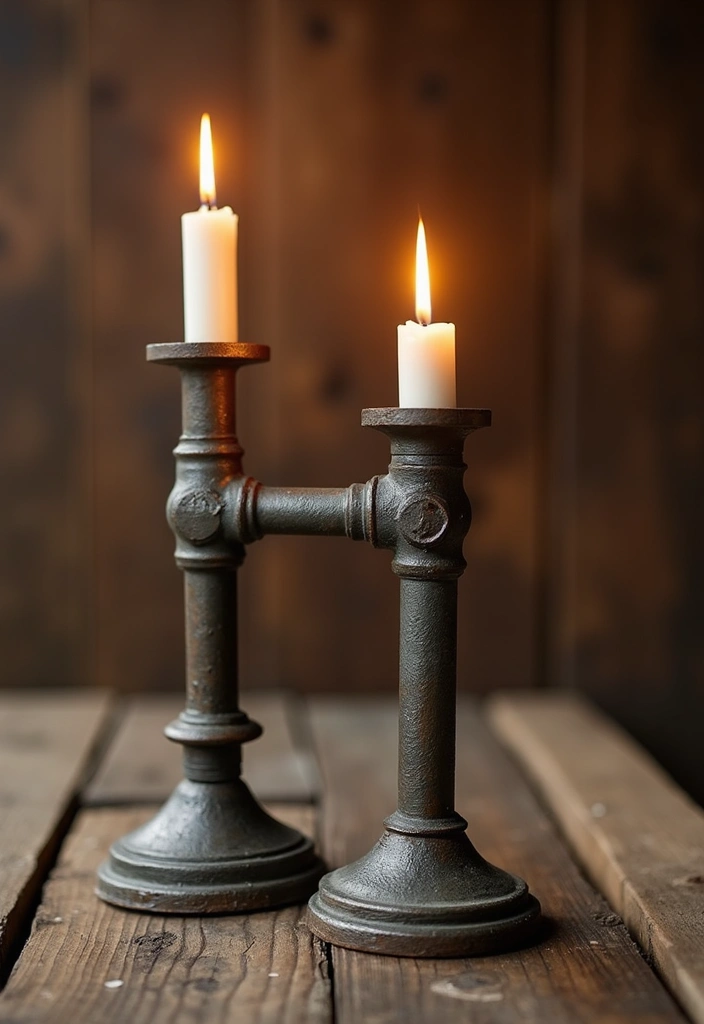 25 Metal Candle Holder Decor Ideas for Industrial Style 9 25 Metal Candle Holder Decor Ideas for Industrial Style - 3. Vintage Industrial Pipe Holders