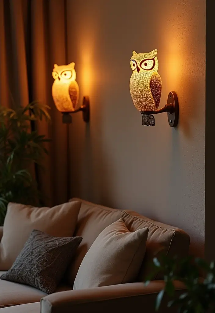 25 Owl Candle Holder Decor Ideas That Add Whimsical Charm 51 25 Owl Candle Holder Decor Ideas That Add Whimsical Charm - 11. Owl-Themed Wall Sconces