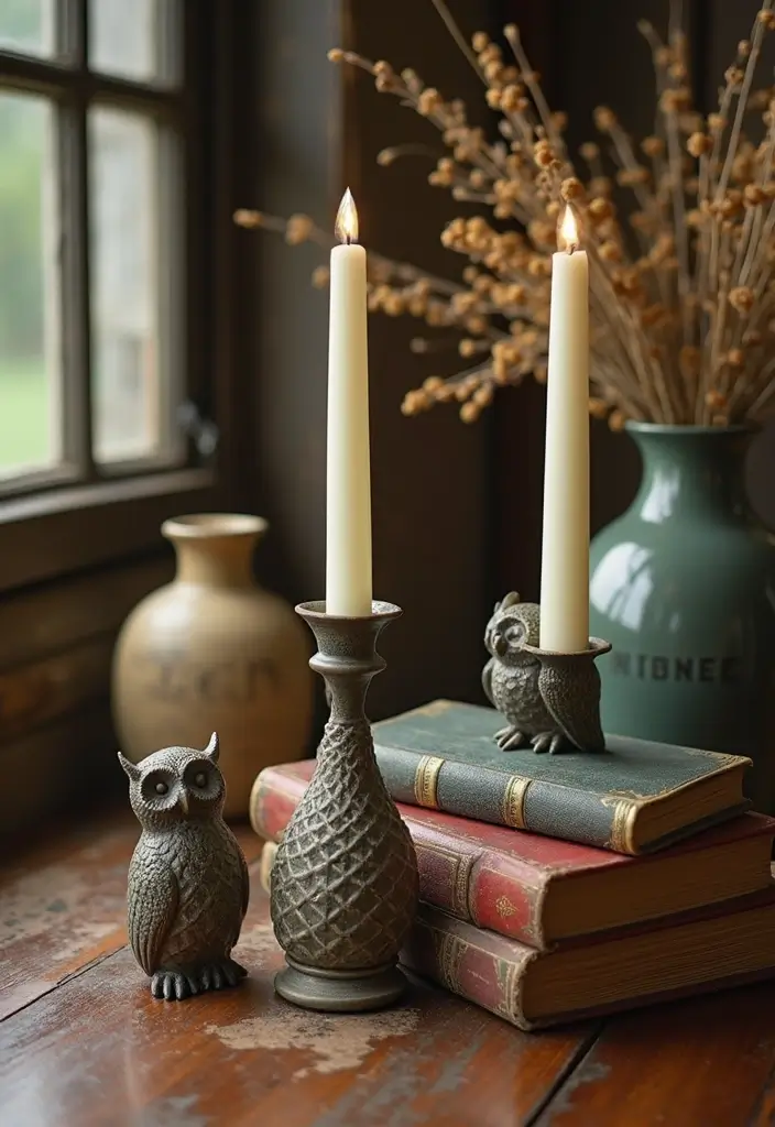 25 Owl Candle Holder Decor Ideas That Add Whimsical Charm 59 25 Owl Candle Holder Decor Ideas That Add Whimsical Charm - 17. Combining with Vintage Finds