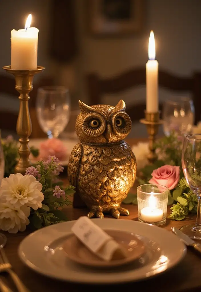 25 Owl Candle Holder Decor Ideas That Add Whimsical Charm 13 25 Owl Candle Holder Decor Ideas That Add Whimsical Charm - 3. Whimsical Owl Centerpiece