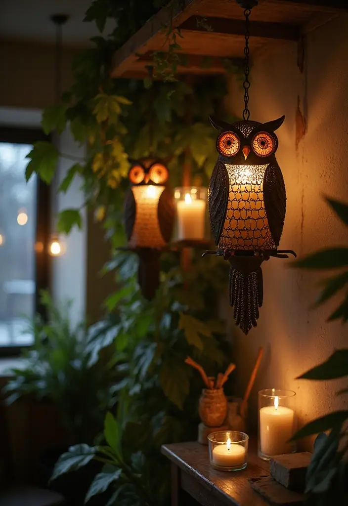 25 Owl Candle Holder Decor Ideas That Add Whimsical Charm 20 25 Owl Candle Holder Decor Ideas That Add Whimsical Charm - 4. Hanging Owl Candle Holders