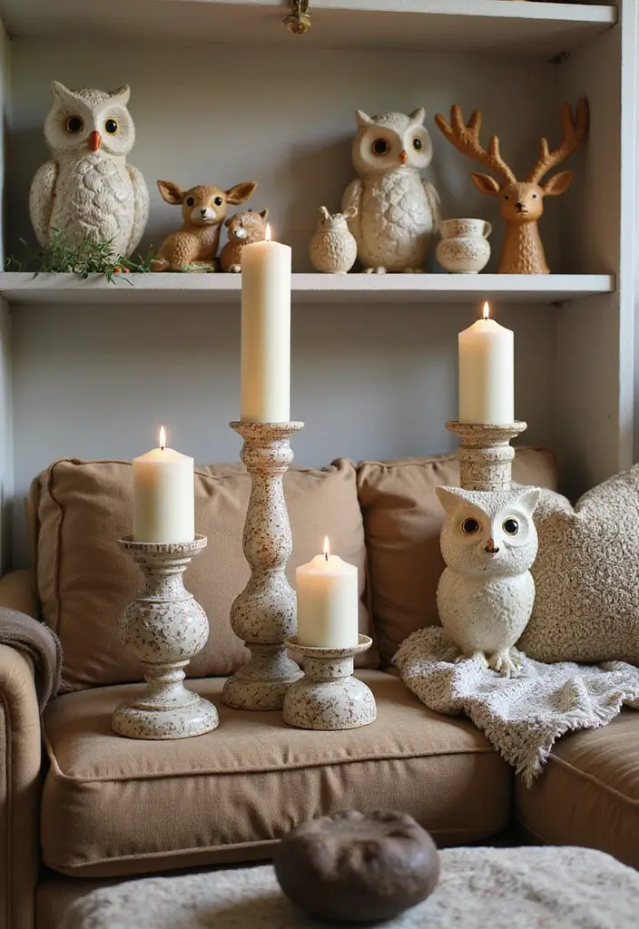 25 Owl Candle Holder Decor Ideas That Add Whimsical Charm 27 25 Owl Candle Holder Decor Ideas That Add Whimsical Charm - 5. Pairing with Other Animal Decor