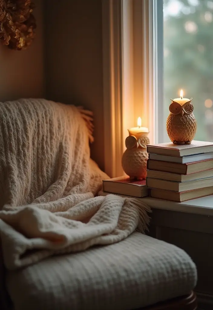 25 Owl Candle Holder Decor Ideas That Add Whimsical Charm 34 25 Owl Candle Holder Decor Ideas That Add Whimsical Charm - 6. Nestled in Book Nooks