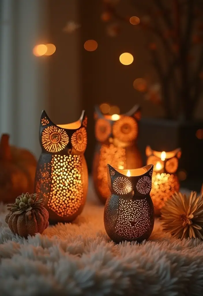 25 Owl Candle Holder Decor Ideas That Add Whimsical Charm 42 25 Owl Candle Holder Decor Ideas That Add Whimsical Charm - 8. Textured Owl Candle Holders