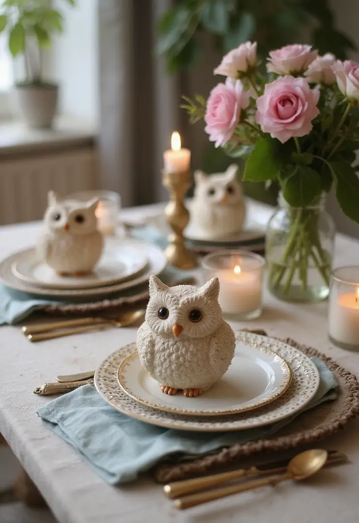 25 Rose and Candle Table Decor Ideas for Special Occasions 45 25 Rose and Candle Table Decor Ideas for Special Occasions - 15. Owl Candle Holders with Handmade Crafts