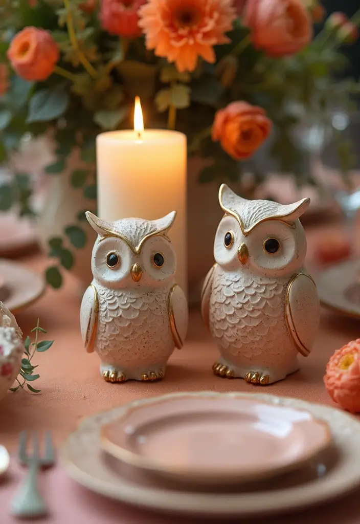 25 Rose and Candle Table Decor Ideas for Special Occasions 48 25 Rose and Candle Table Decor Ideas for Special Occasions - 18. Owl Candle Holders with Coordinated Color Palettes