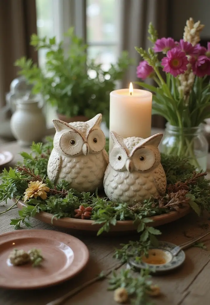 25 Rose and Candle Table Decor Ideas for Special Occasions 55 25 Rose and Candle Table Decor Ideas for Special Occasions - 19. Owl Candle Holders with Fresh Herbs