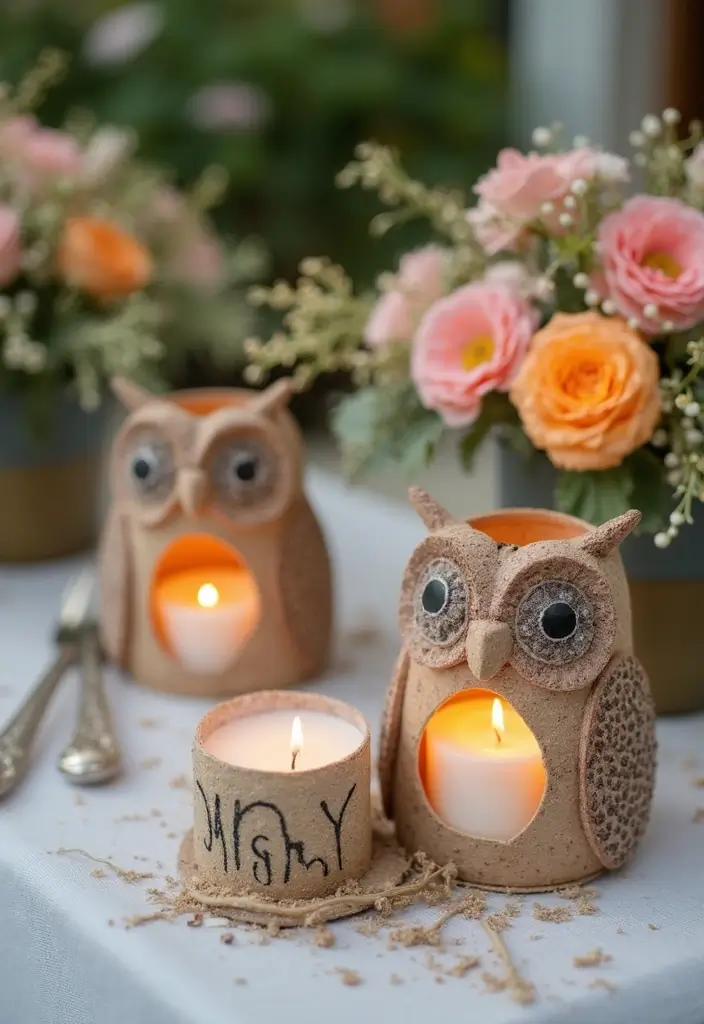 25 Rose and Candle Table Decor Ideas for Special Occasions 63 25 Rose and Candle Table Decor Ideas for Special Occasions - 21. Owl Candle Holders with DIY Elements
