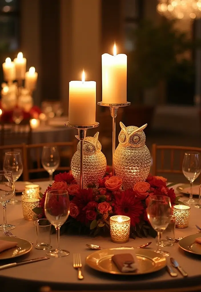 25 Rose and Candle Table Decor Ideas for Special Occasions 64 25 Rose and Candle Table Decor Ideas for Special Occasions - 22. Owl Candle Holders with Statements