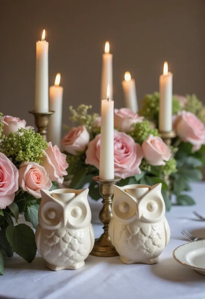 25 Rose and Candle Table Decor Ideas for Special Occasions 65 25 Rose and Candle Table Decor Ideas for Special Occasions - 23. Owl Candle Holders with Creative Shapes