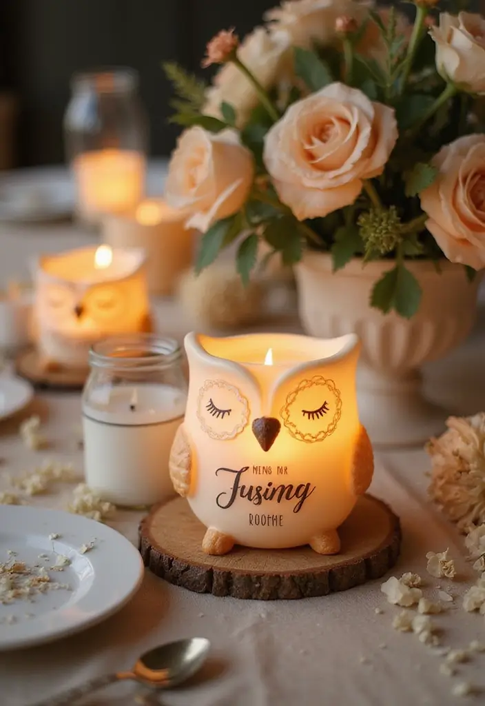 25 Rose and Candle Table Decor Ideas for Special Occasions 75 25 Rose and Candle Table Decor Ideas for Special Occasions - 25. Owl Candle Holders with Personal Touches