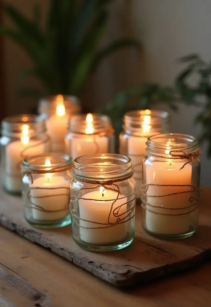25 Rustic Farmhouse Decor Ideas with Candles and Vases for Country Charm 1 25 Rustic Farmhouse Decor Ideas with Candles and Vases for Country Charm - 1. Vintage Glass Jar Candle Holders