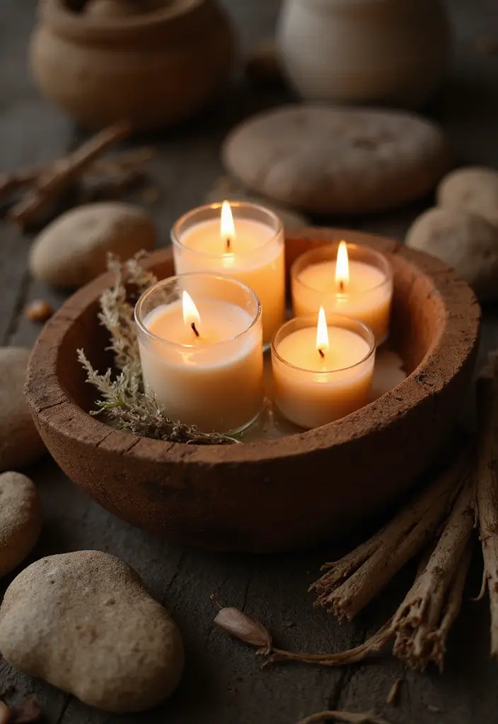 25 Rustic Farmhouse Decor Ideas with Candles and Vases for Country Charm 59 25 Rustic Farmhouse Decor Ideas with Candles and Vases for Country Charm - 19. Candles in Wooden Bowls