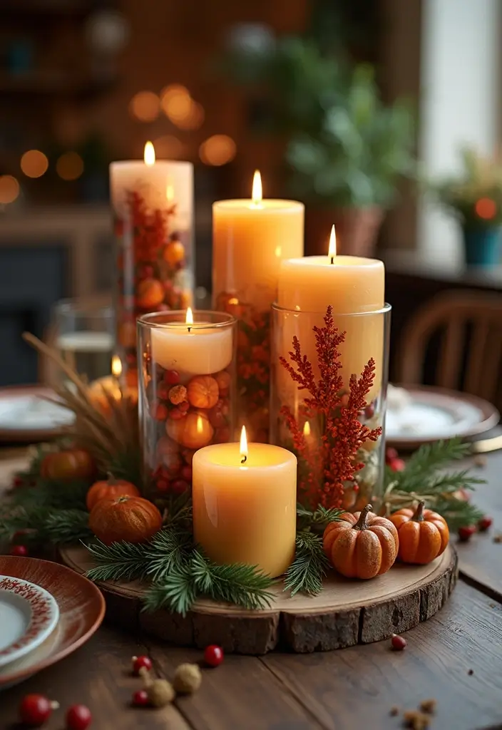 25 Rustic Farmhouse Decor Ideas with Candles and Vases for Country Charm 65 25 Rustic Farmhouse Decor Ideas with Candles and Vases for Country Charm - 21. Candle Vases with Seasonal Decor