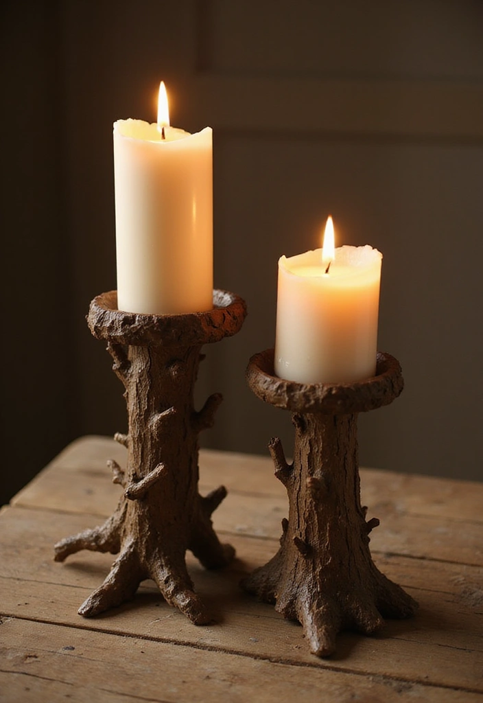 25 Rustic Farmhouse Decor Ideas with Candles and Vases for Country Charm 66 25 Rustic Farmhouse Decor Ideas with Candles and Vases for Country Charm - 22. Candle Holders from Tree Branches