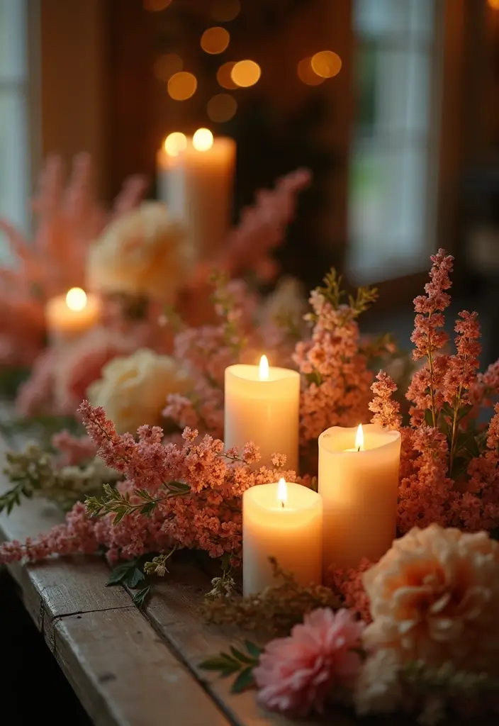 25 Rustic Farmhouse Decor Ideas with Candles and Vases for Country Charm 74 25 Rustic Farmhouse Decor Ideas with Candles and Vases for Country Charm - 24. Floral Accents with Candle Displays