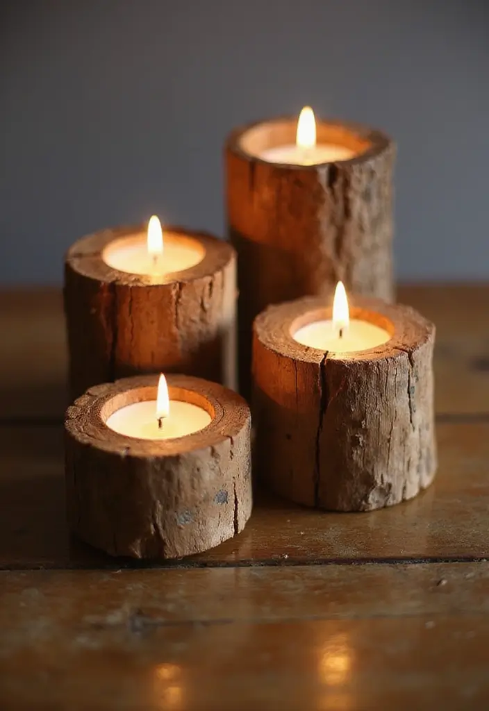 25 Rustic Farmhouse Decor Ideas with Candles and Vases for Country Charm 81 25 Rustic Farmhouse Decor Ideas with Candles and Vases for Country Charm - 25. Candle Holders from Reclaimed Wood