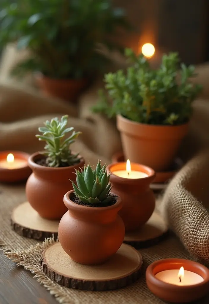 25 Rustic Farmhouse Decor Ideas with Candles and Vases for Country Charm 12 25 Rustic Farmhouse Decor Ideas with Candles and Vases for Country Charm - 4. Terracotta Pot Centerpieces