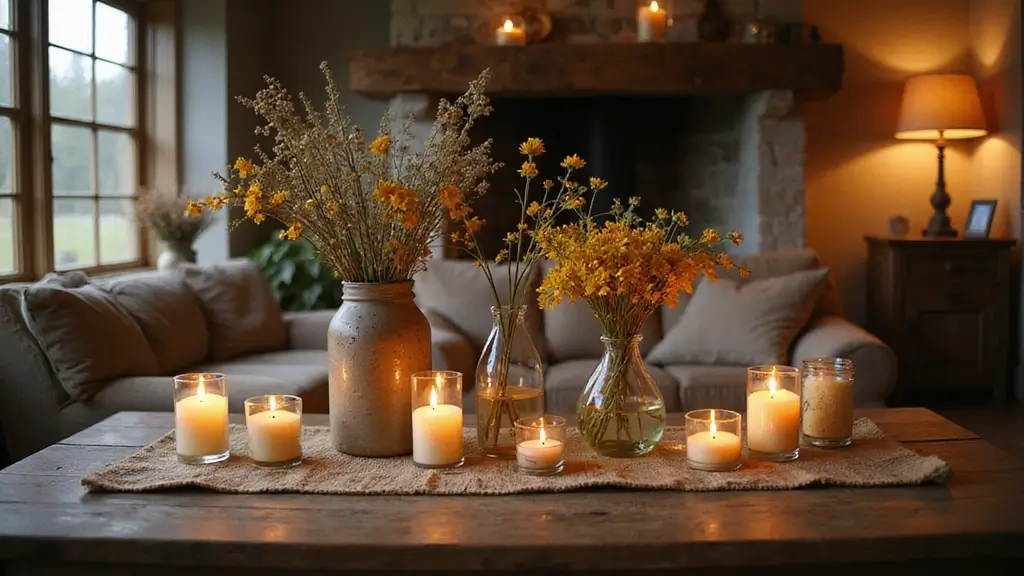 25 Rustic Farmhouse Decor Ideas with Candles and Vases for Country Charm