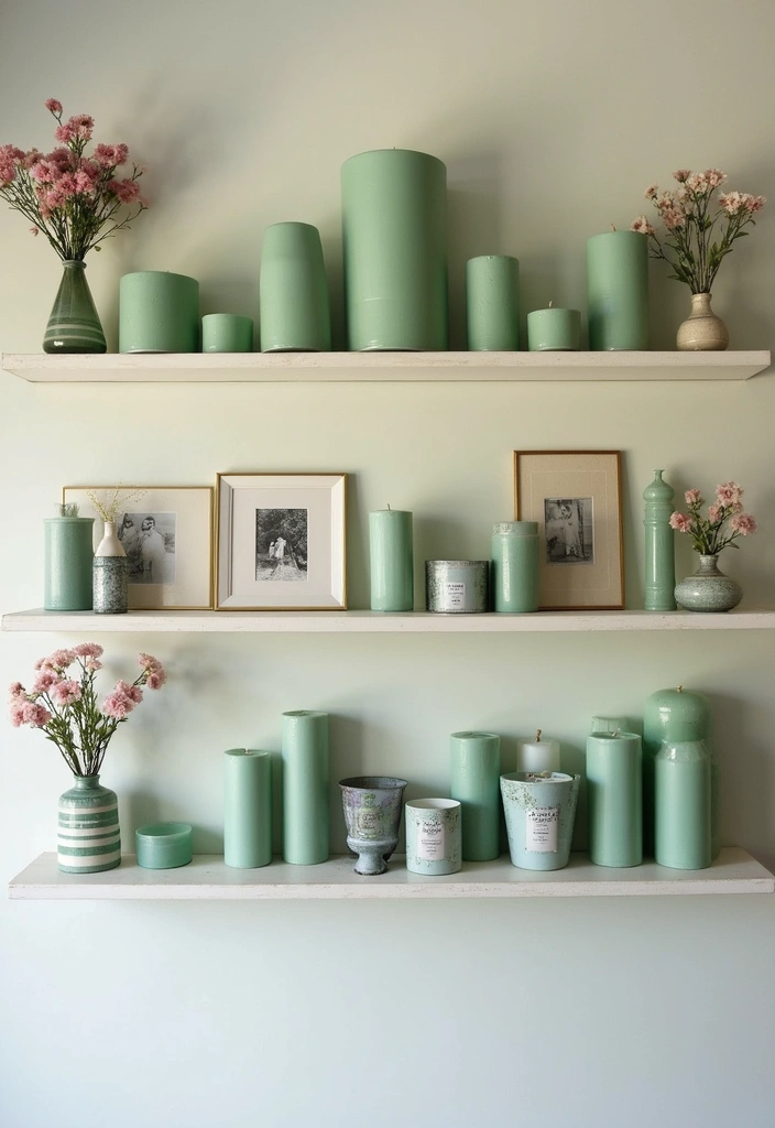 25 Sage Green Candle Decor Ideas for Calm and Trendy Spaces 47 25 Sage Green Candle Decor Ideas for Calm and Trendy Spaces - 13. Sage Green Candle Wall Displays