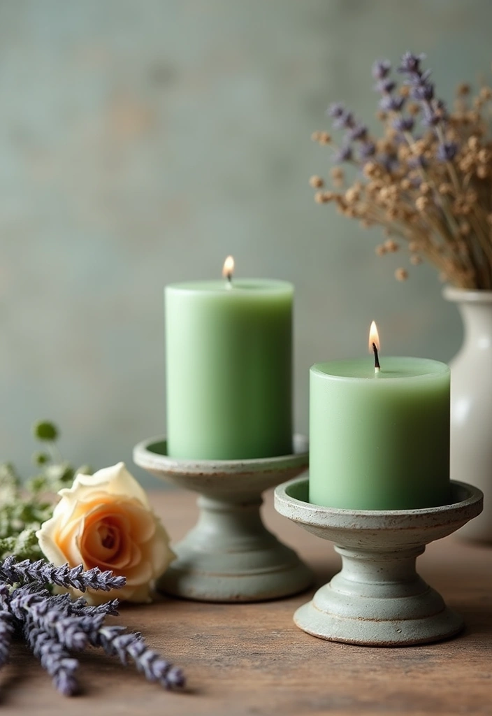25 Sage Green Candle Decor Ideas for Calm and Trendy Spaces 54 25 Sage Green Candle Decor Ideas for Calm and Trendy Spaces - 14. Sage Green Candles with Dried Flowers