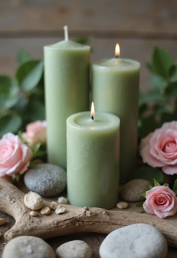 25 Sage Green Candle Decor Ideas for Calm and Trendy Spaces 59 25 Sage Green Candle Decor Ideas for Calm and Trendy Spaces - 17. Sage Green Candles with Natural Elements