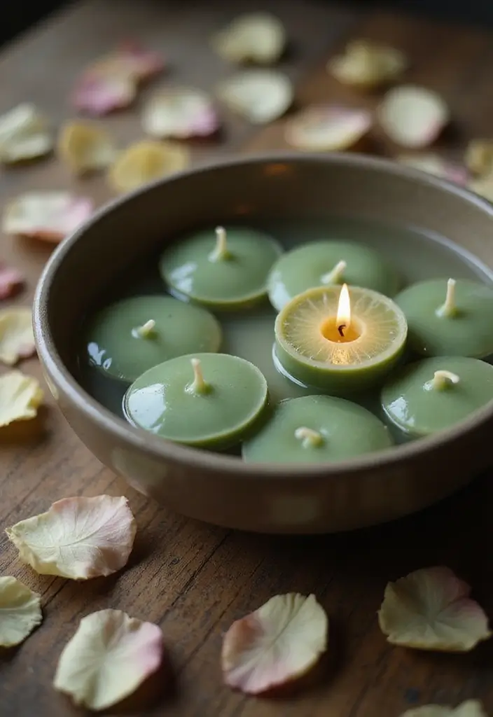 25 Sage Green Candle Decor Ideas for Calm and Trendy Spaces 2 25 Sage Green Candle Decor Ideas for Calm and Trendy Spaces - 2. Floating Candle Arrangement