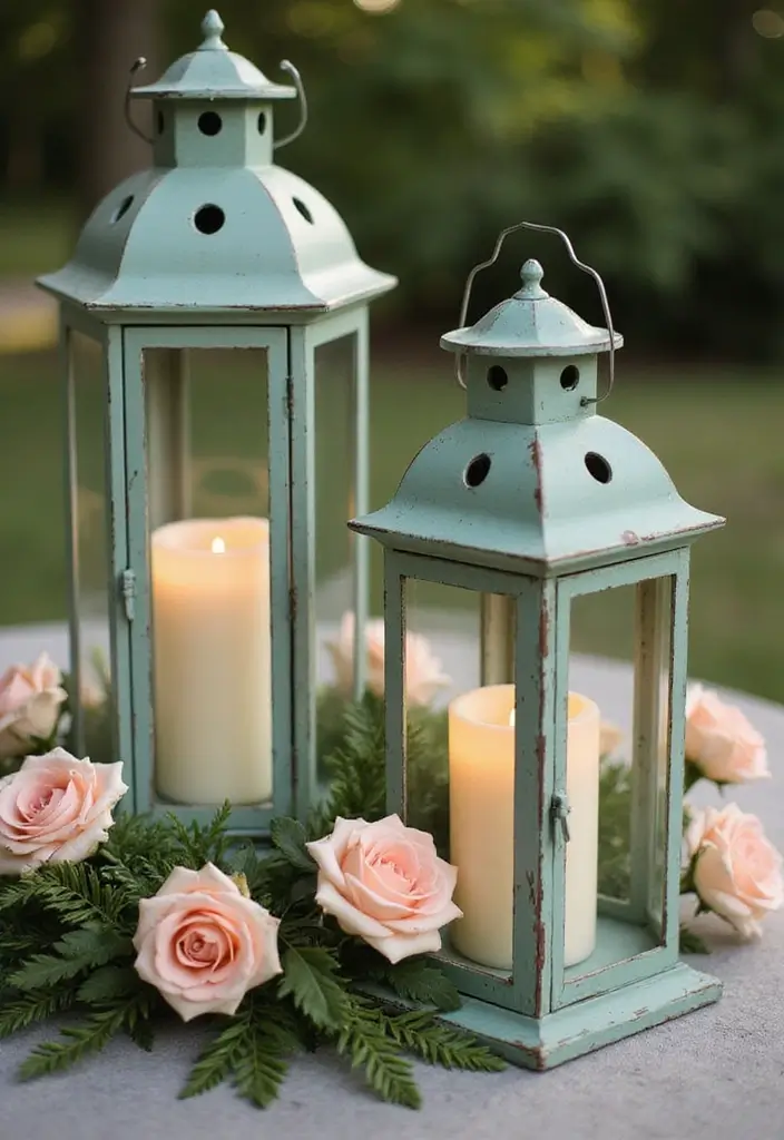 25 Sage Green Candle Decor Ideas for Calm and Trendy Spaces 3 25 Sage Green Candle Decor Ideas for Calm and Trendy Spaces - 3. Candle Lanterns with Floral Accents