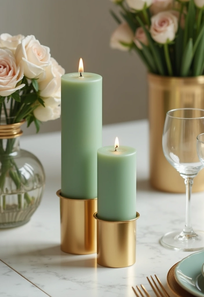 25 Sage Green Candle Decor Ideas for Calm and Trendy Spaces 6 25 Sage Green Candle Decor Ideas for Calm and Trendy Spaces - 4. Sage Green and Gold Accents
